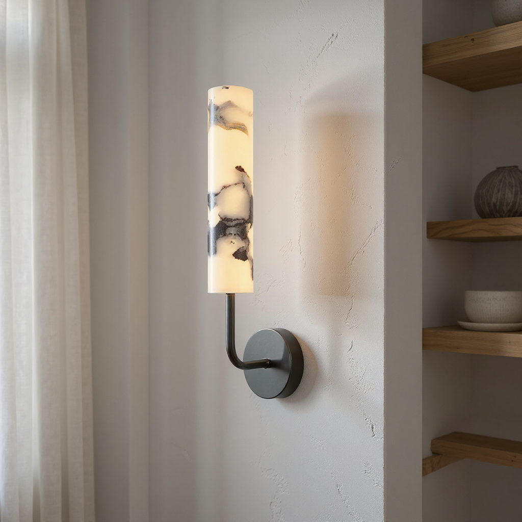 Ivory Marble Cylinder Wall Light - Marble Cylinder Iron Structure Bold Wall Sconce