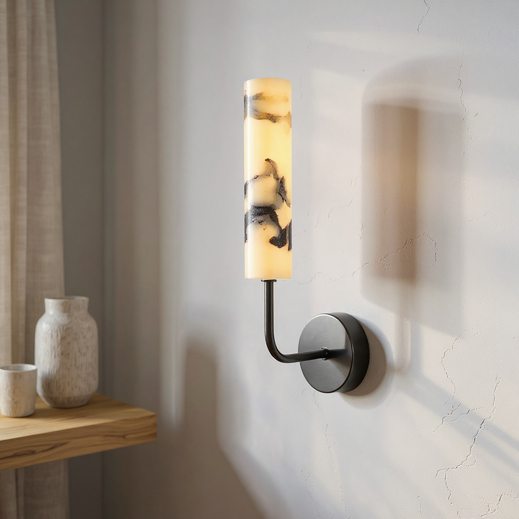 Ivory Marble Cylinder Wall Light - Marble Cylinder Iron Structure Bold Wall Sconce