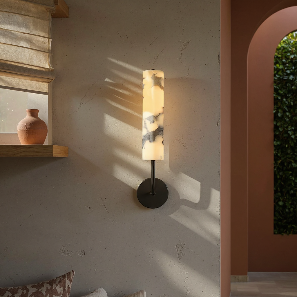 Ivory Marble Cylinder Wall Light - Marble Cylinder Iron Structure Bold Wall Sconce