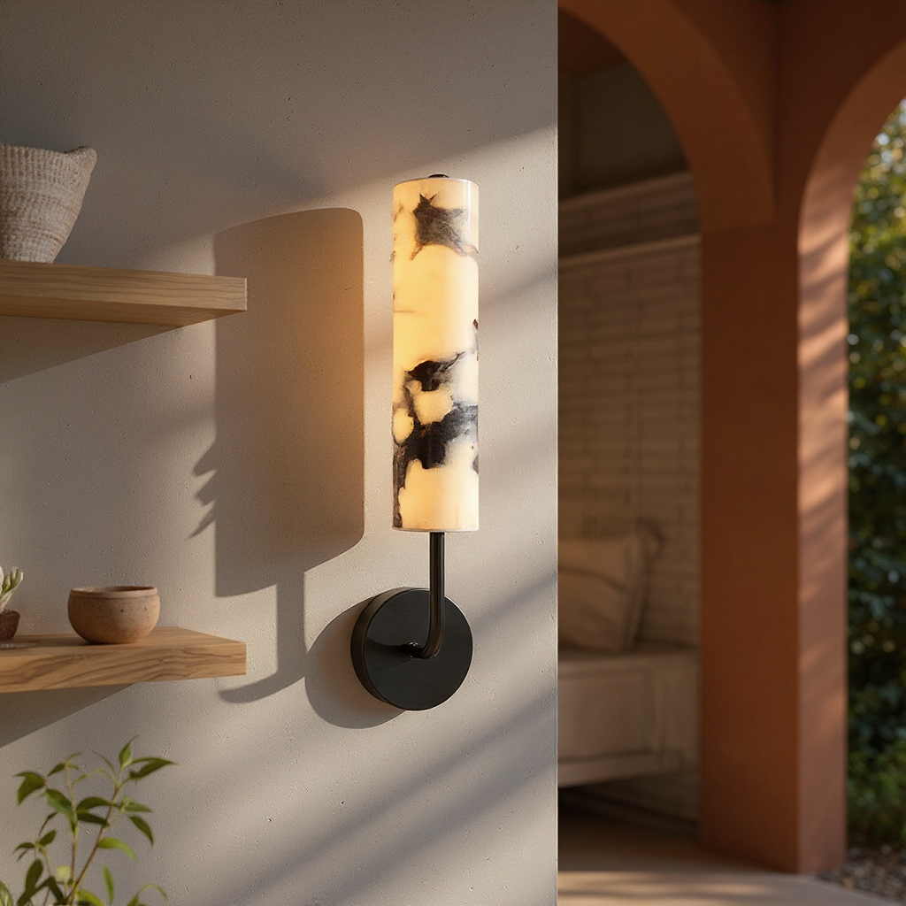 Ivory Marble Cylinder Wall Light - Marble Cylinder Iron Structure Bold Wall Sconce
