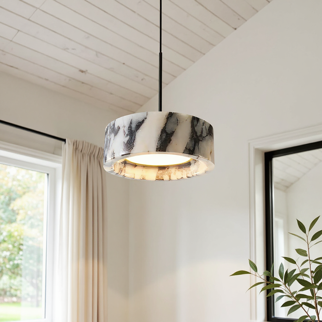 Grey Veined Dome Pendant Lamp – Handcrafted Marble Pendant Light