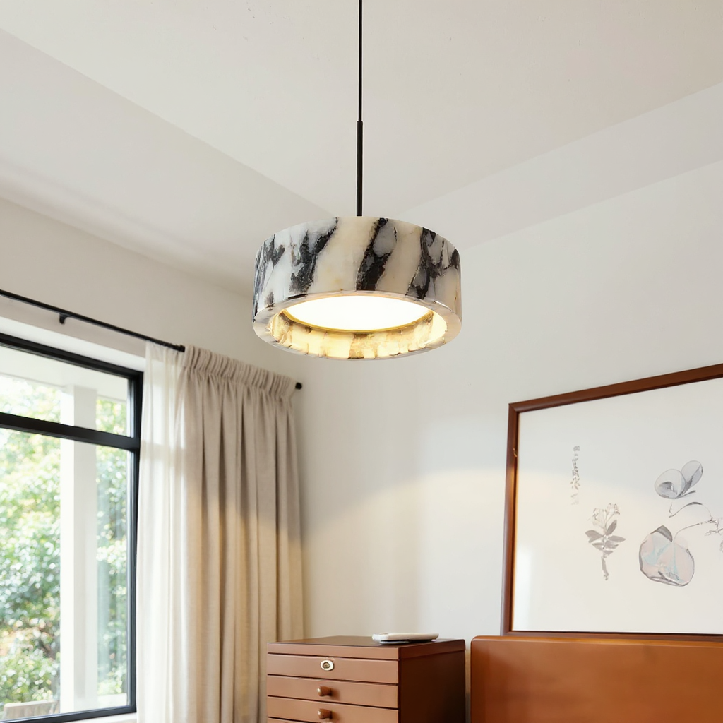 Grey Veined Dome Pendant Lamp – Handcrafted Marble Pendant Light