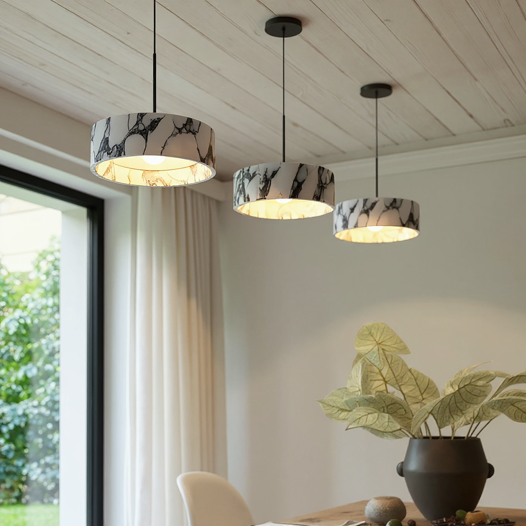 Grey Veined Dome Pendant Lamp – Handcrafted Marble Pendant Light