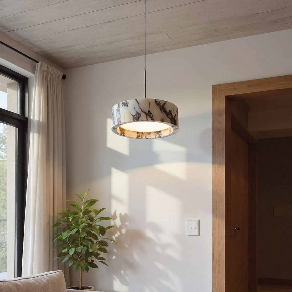 Grey Veined Dome Pendant Lamp – Handcrafted Marble Pendant Light
