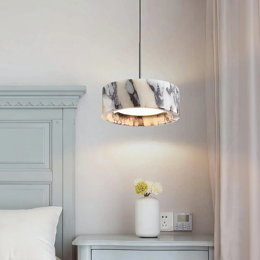 Grey Veined Dome Pendant Lamp – Handcrafted Marble Pendant Light