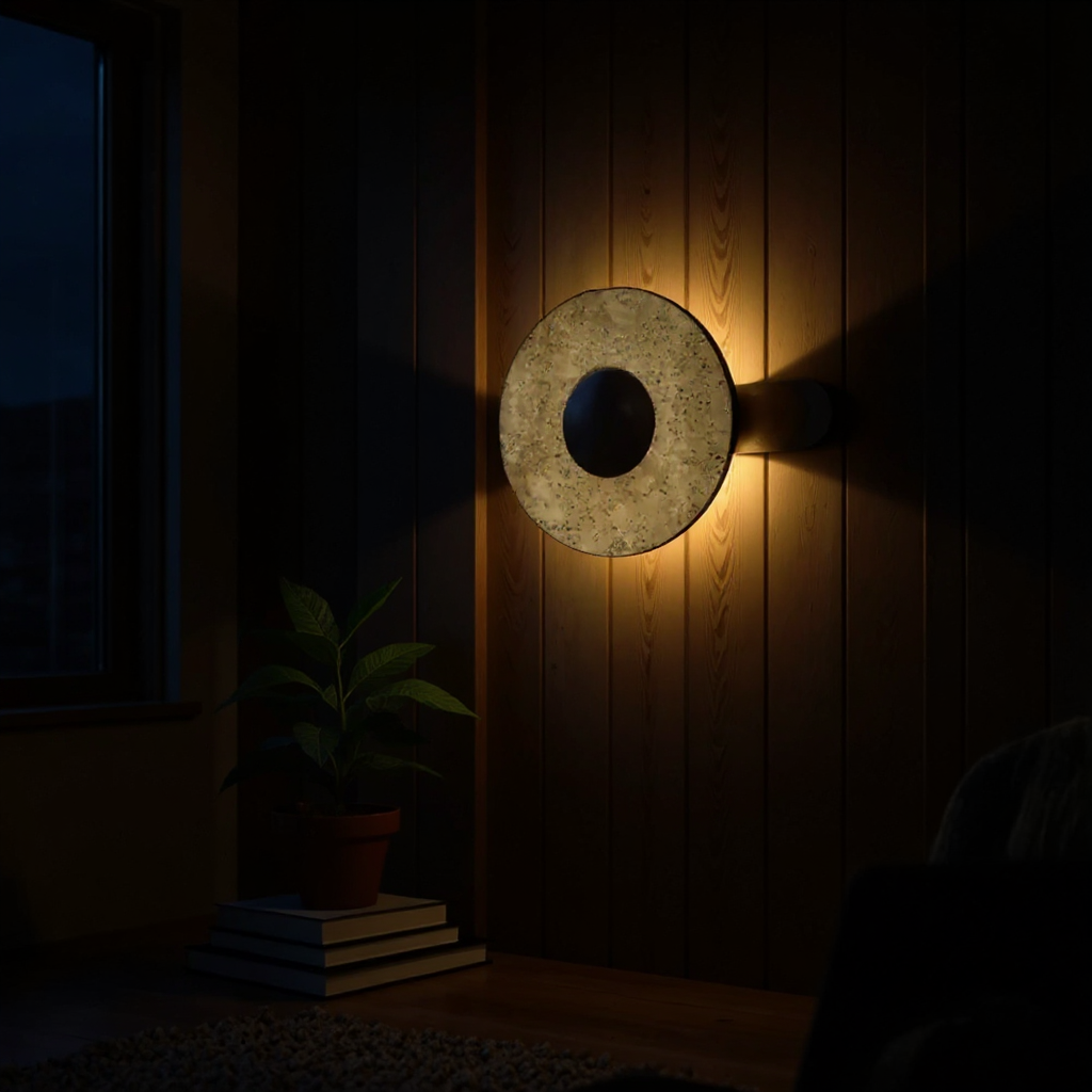 Terra Dome Wall Lamp – Moonlit Travertine Dark Wood Wall Light