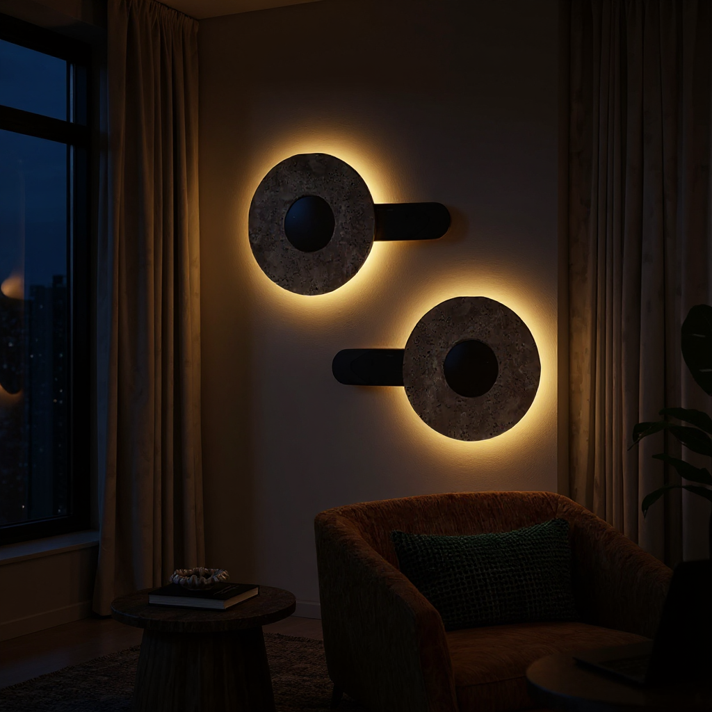 Terra Dome Wall Lamp – Moonlit Travertine Dark Wood Wall Light