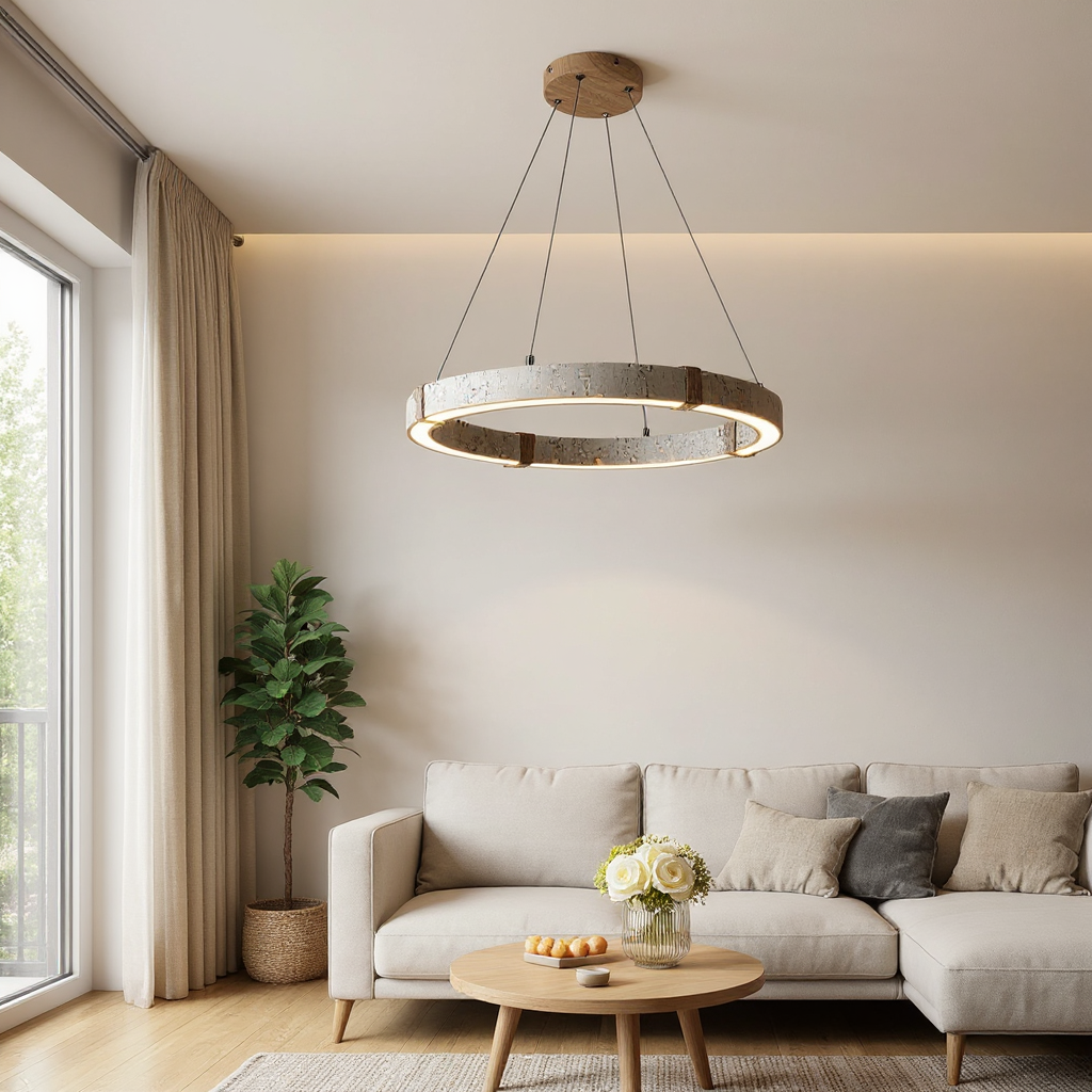 Quiet Travertine Ring Chandelier – LED Circular Travertine Ring Modern Ceiling Fixture