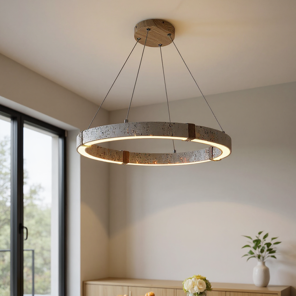 Quiet Travertine Ring Chandelier – LED Circular Travertine Ring Modern Ceiling Fixture