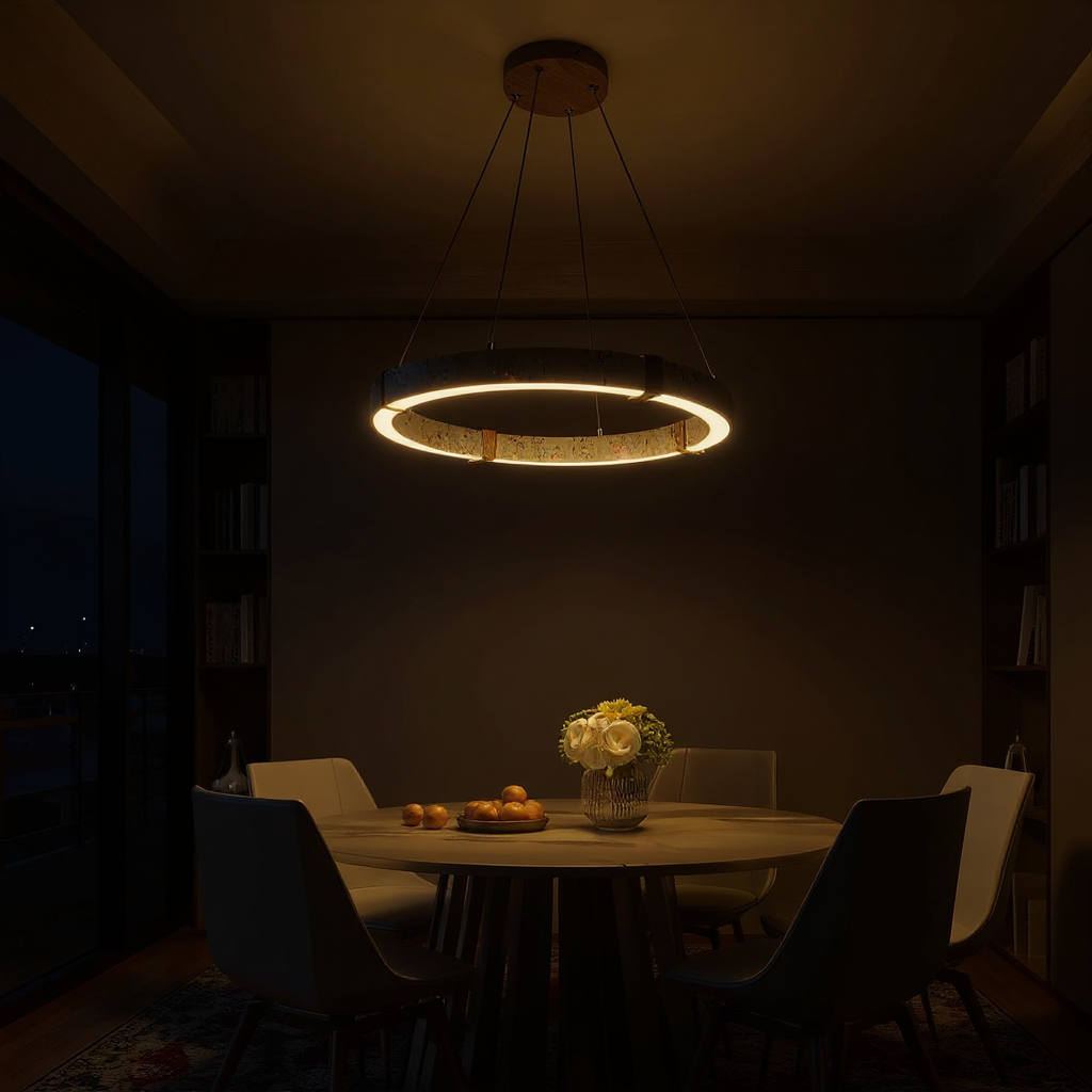 Quiet Travertine Ring Chandelier – LED Circular Travertine Ring Modern Ceiling Fixture