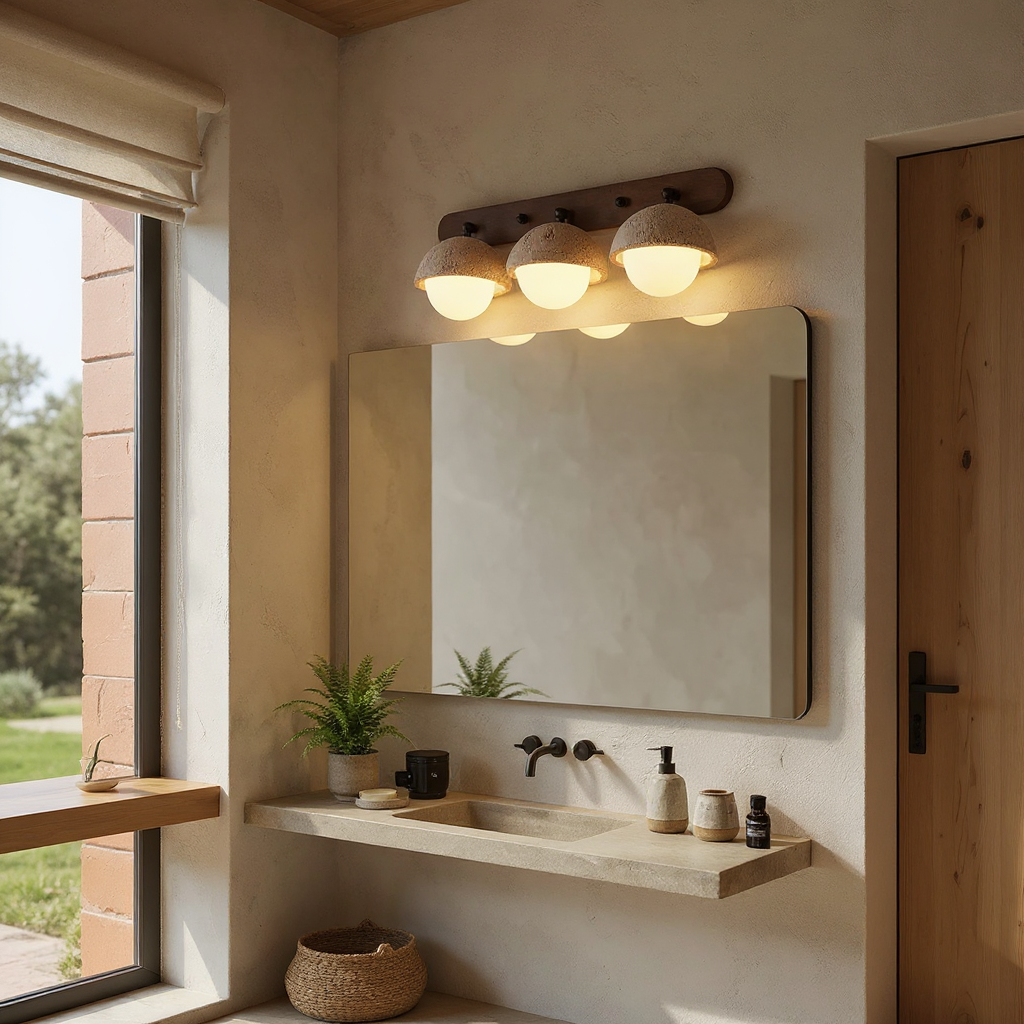 Travertine Globe Wall Sconce – Glass Diffuser Warm Wood Travertine Ambient Wall Lighting