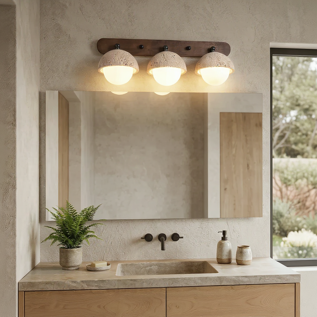 Travertine Globe Wall Sconce – Glass Diffuser Warm Wood Travertine Ambient Wall Lighting