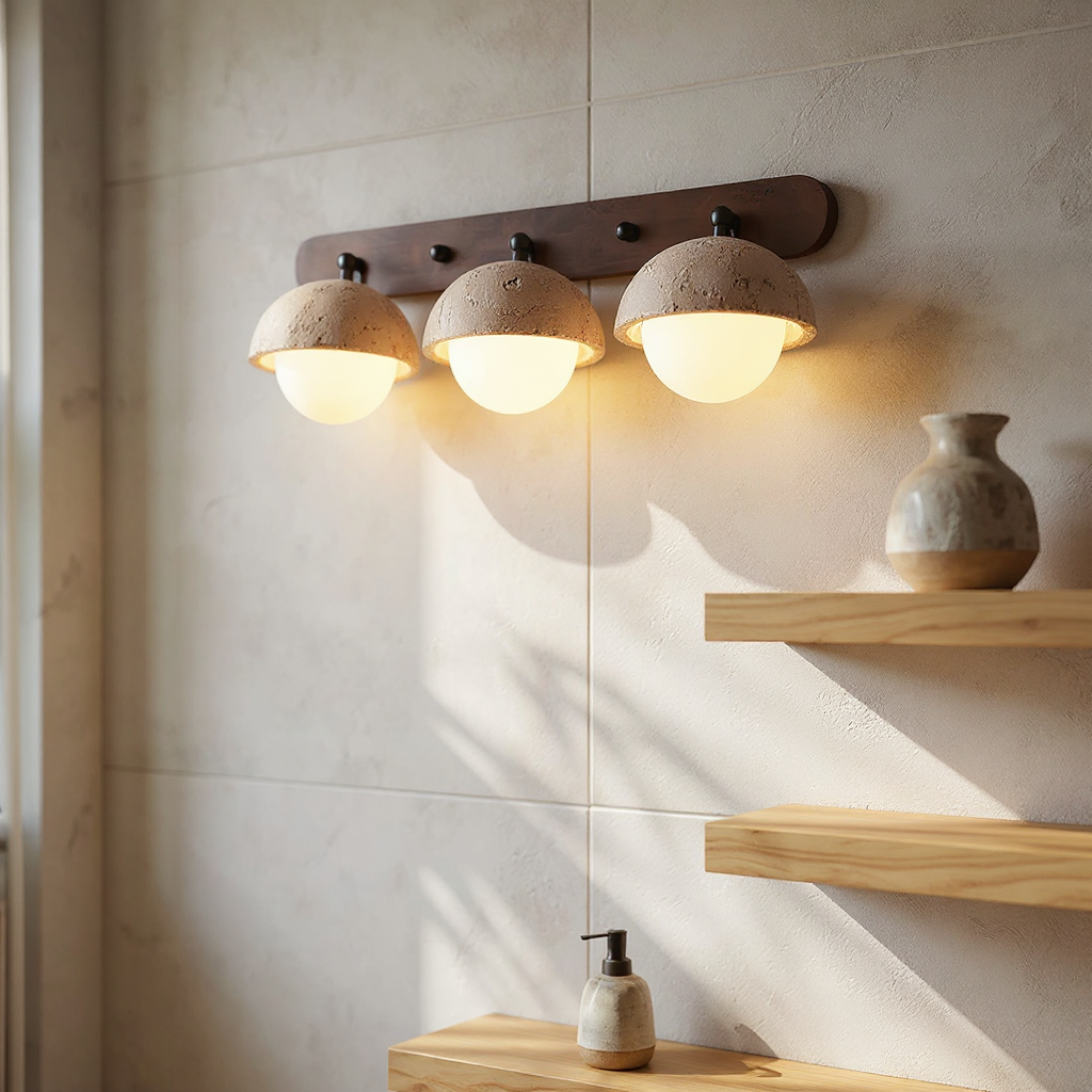 Travertine Globe Wall Sconce – Glass Diffuser Warm Wood Travertine Ambient Wall Lighting