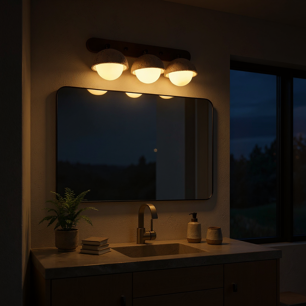 Travertine Globe Wall Sconce – Glass Diffuser Warm Wood Travertine Ambient Wall Lighting
