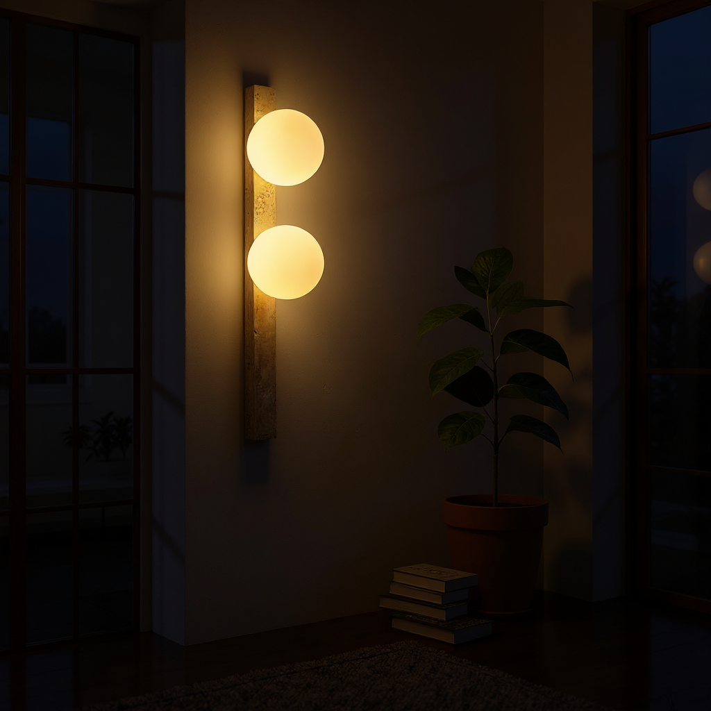 Travertine Sphere Wall Sconce - Vertical Travertine Stone Modern Wall Lighting