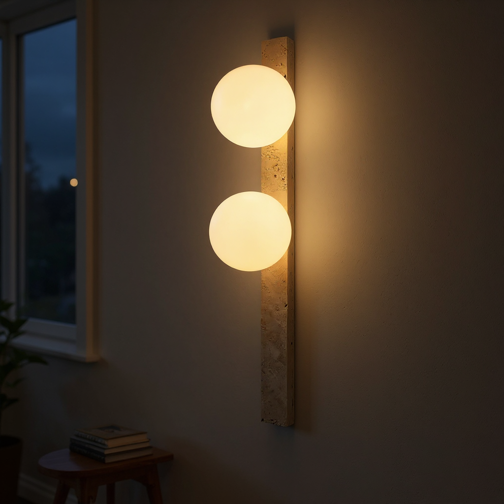Travertine Sphere Wall Sconce - Vertical Travertine Stone Modern Wall Lighting