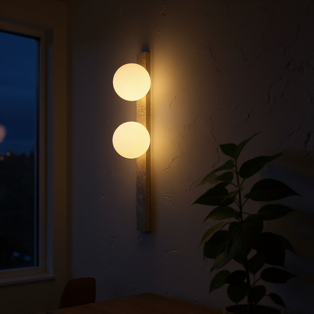 Travertine Sphere Wall Sconce - Vertical Travertine Stone Modern Wall Lighting