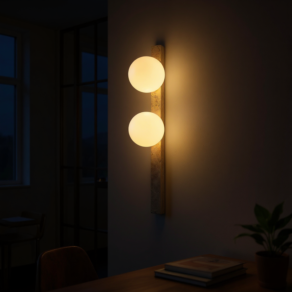 Travertine Sphere Wall Sconce - Vertical Travertine Stone Modern Wall Lighting