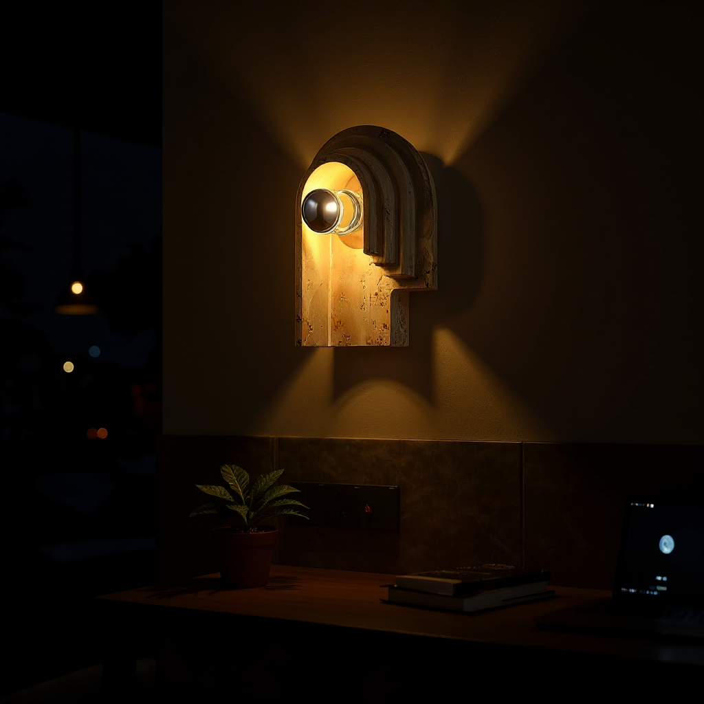 Stone Globe Wall Lamp – LED Indoor Wall Lighting Fixture Travertine Stone Finish