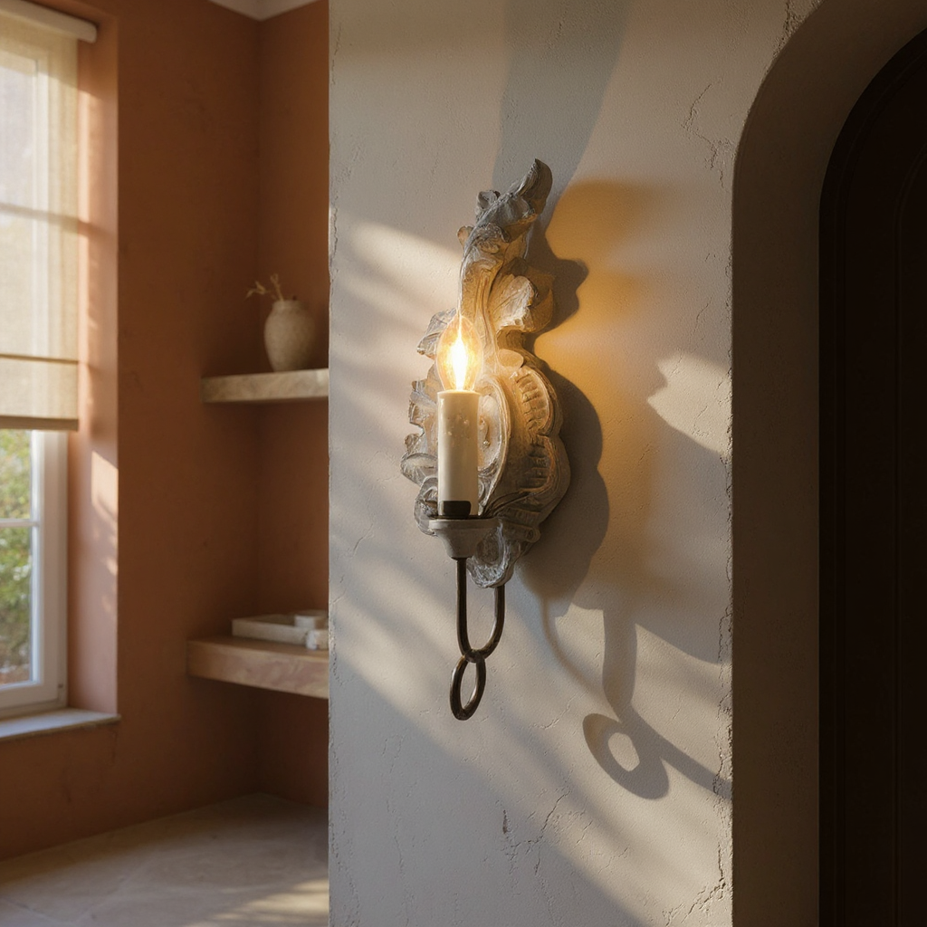 Meadow Dome Wall Lamp – LED Vintage Wood Wall Light Old White Antique Gold Finish