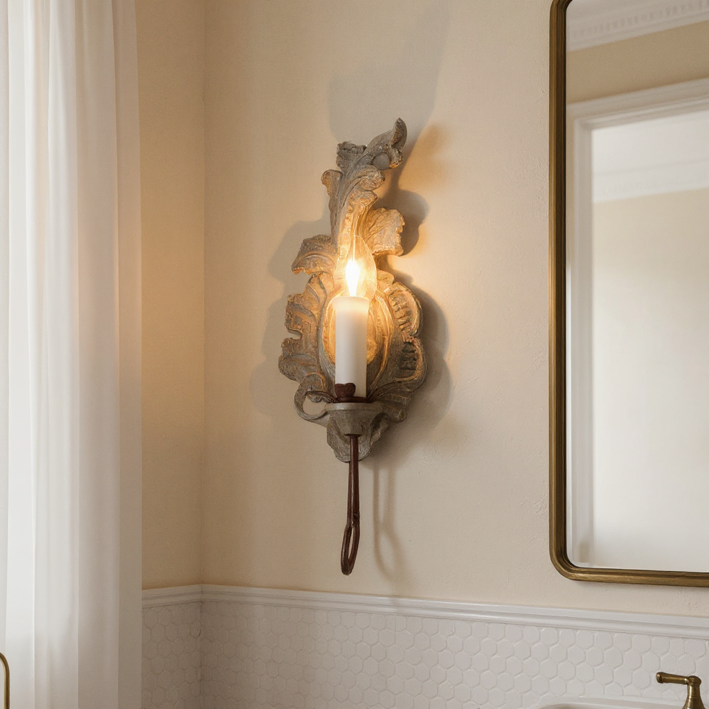Meadow Dome Wall Lamp – LED Vintage Wood Wall Light Old White Antique Gold Finish