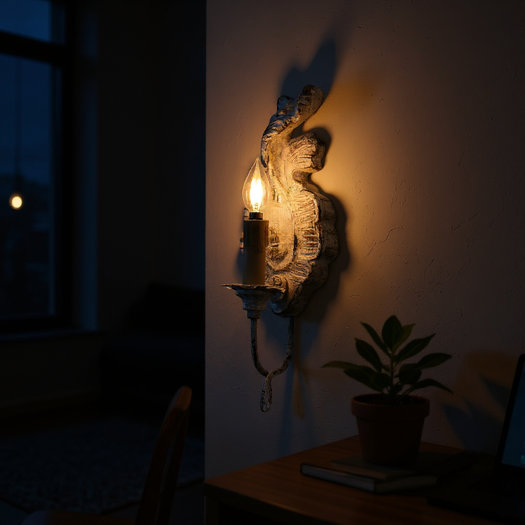 Meadow Dome Wall Lamp – LED Vintage Wood Wall Light Old White Antique Gold Finish