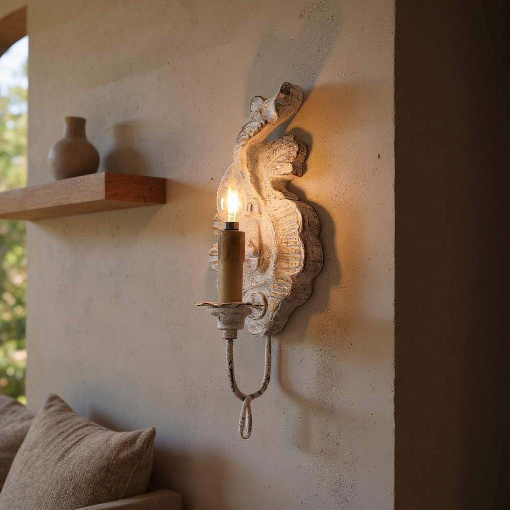 Meadow Dome Wall Lamp – LED Vintage Wood Wall Light Old White Antique Gold Finish