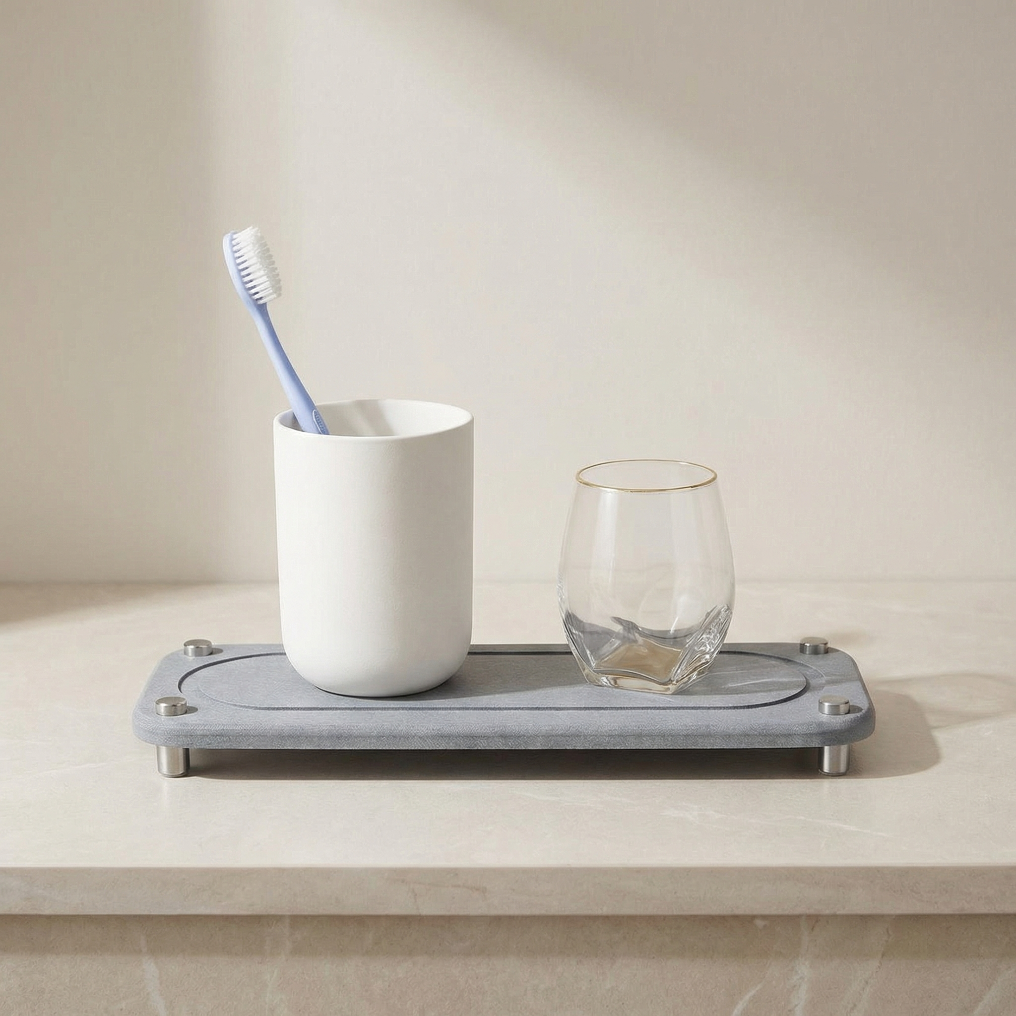 Valdris Diatomite Sink Tray – Bathroom Countertop Organizer Toothbrush Cup Holder Kitchen Storage