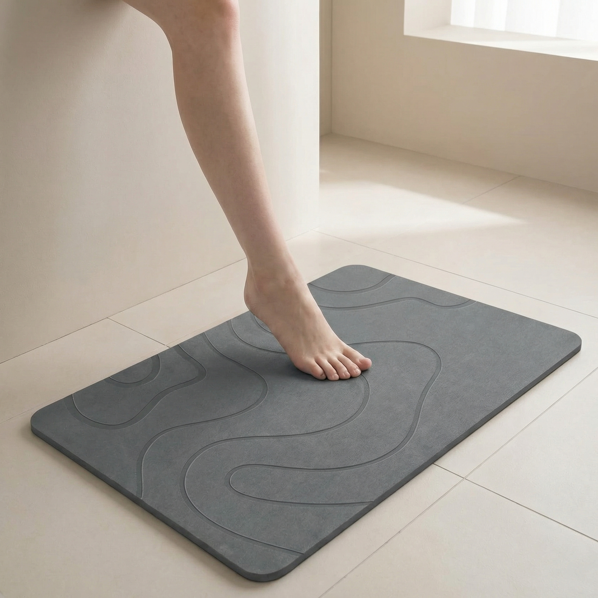 Ripplux Memory Bath Mat – Diatomite Stone Surface Non-Slip Shower Bathroom Floor Mat Fast Drying