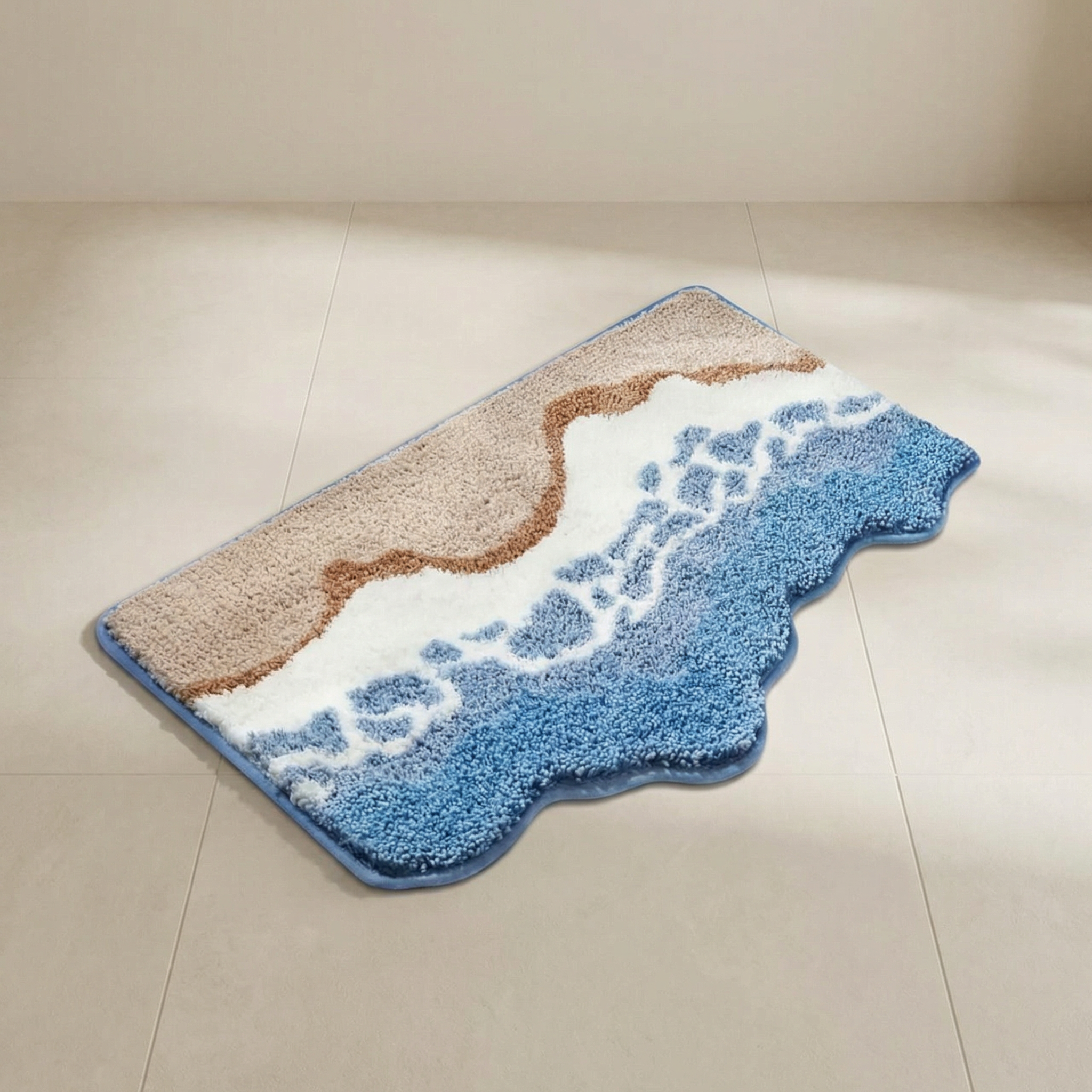 Coasta Beach Bath Mat – Ocean Wave Microfiber Bathroom Rug Non Slip Backing Soft Absorbent