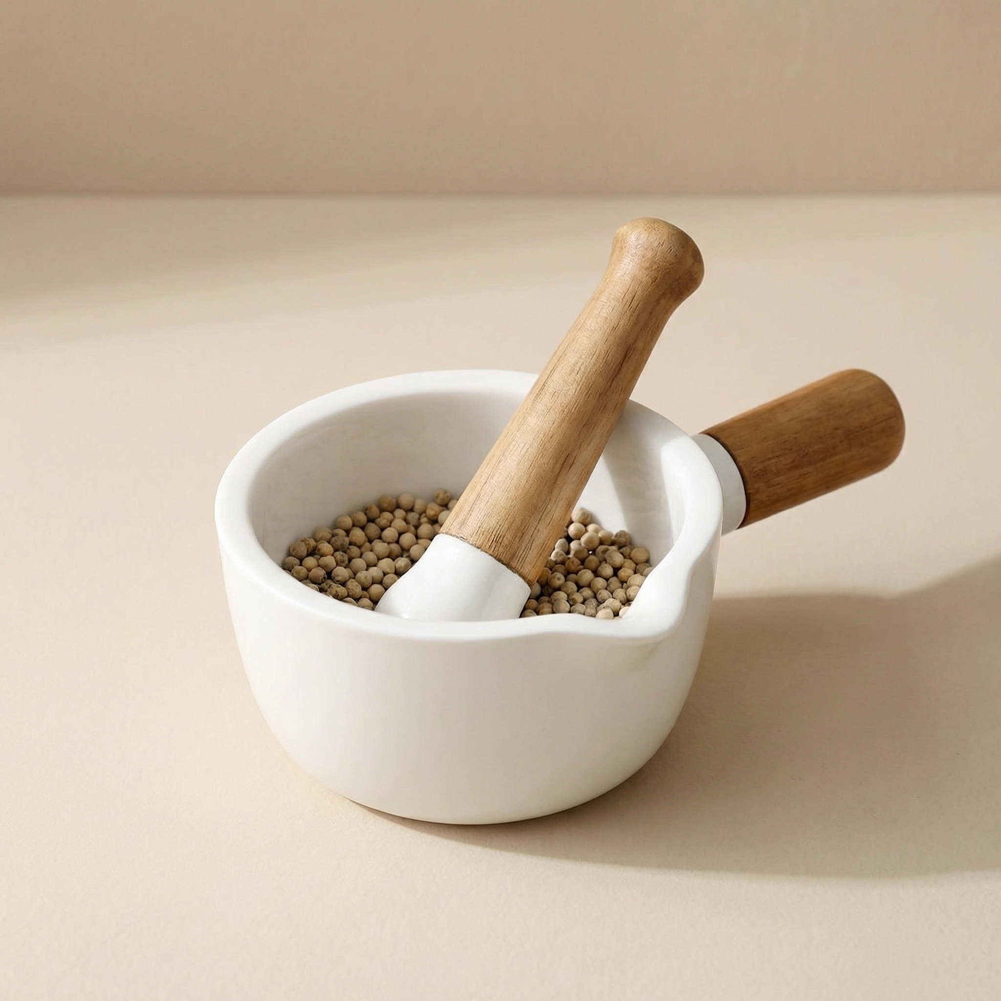Verano Mortar Pestle Set – Ceramic Bowl Acacia Wood Handle Kitchen Spice Grinder Home Decor