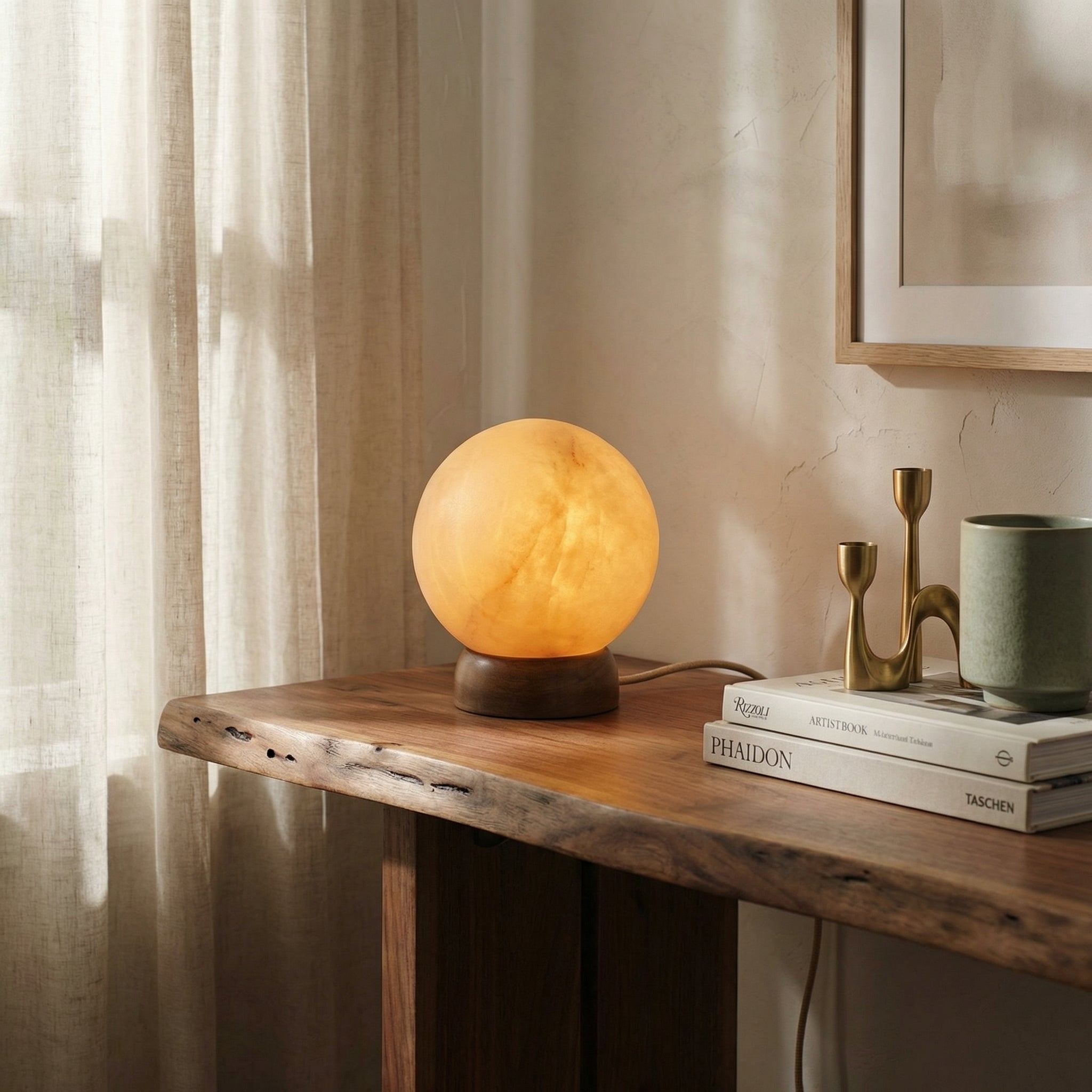 Lunara Glow Orb Table Lamp – Modern Marble Sphere Bedside Ambient Nightstand Light
