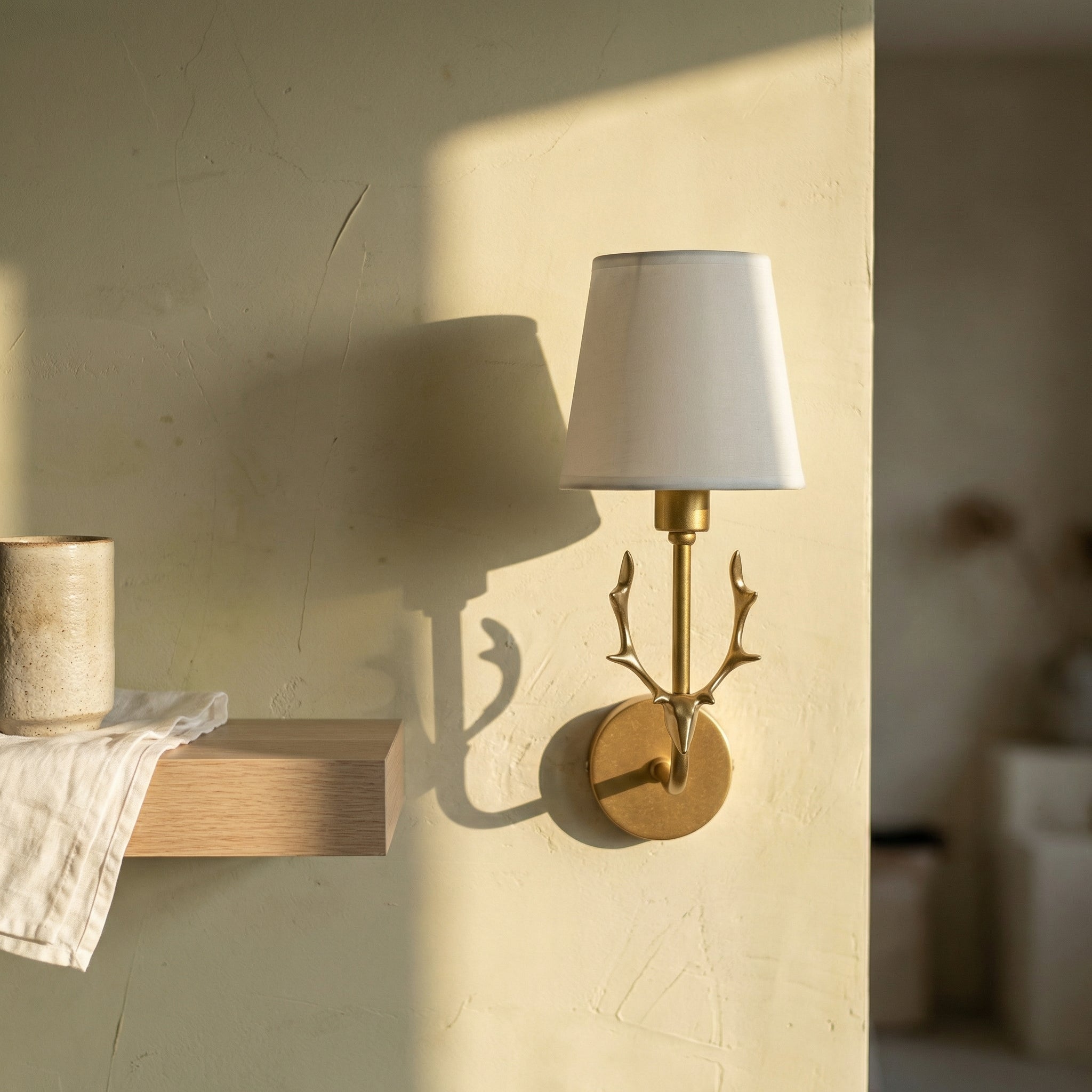 Bella Bow Wall Sconce – Gold Brass Bedroom Living Room Fabric Shade Light Fixture