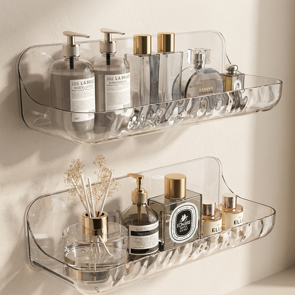 Vistral Clear Acrylic Wall Shelf – Adhesive Bathroom Organizer Storage Shower Caddy Vanity