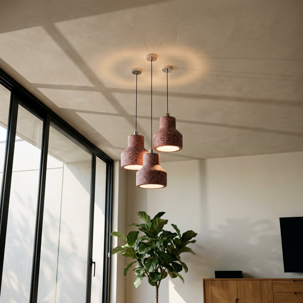 Terrazzo Pendant Light with Brass Accent – Modern Concrete Hanging Fixture for Kitchen Island Dining Room