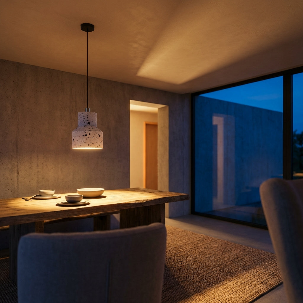 Terrazzo Pendant Light with Brass Accent – Modern Concrete Hanging Fixture for Kitchen Island Dining Room