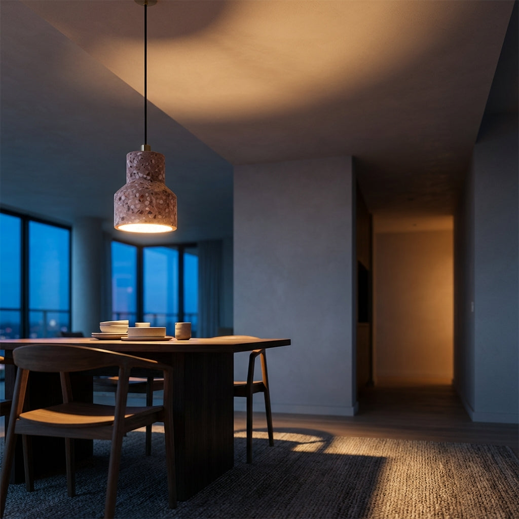 Terrazzo Pendant Light with Brass Accent – Modern Concrete Hanging Fixture for Kitchen Island Dining Room
