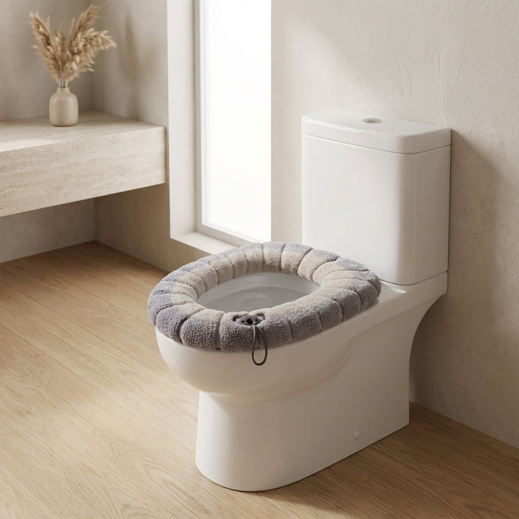 Quillow Plush Toilet Seat Cover – Soft Washable Padded Winter Bathroom Comfort Mat Universal Fit