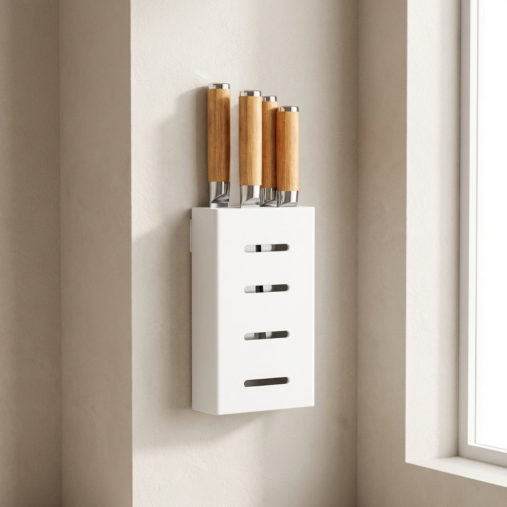 Vertix Knife Block Organizer – Wall Mounted Kitchen Knife Holder Storage Rack Adhesive Stainless Steel