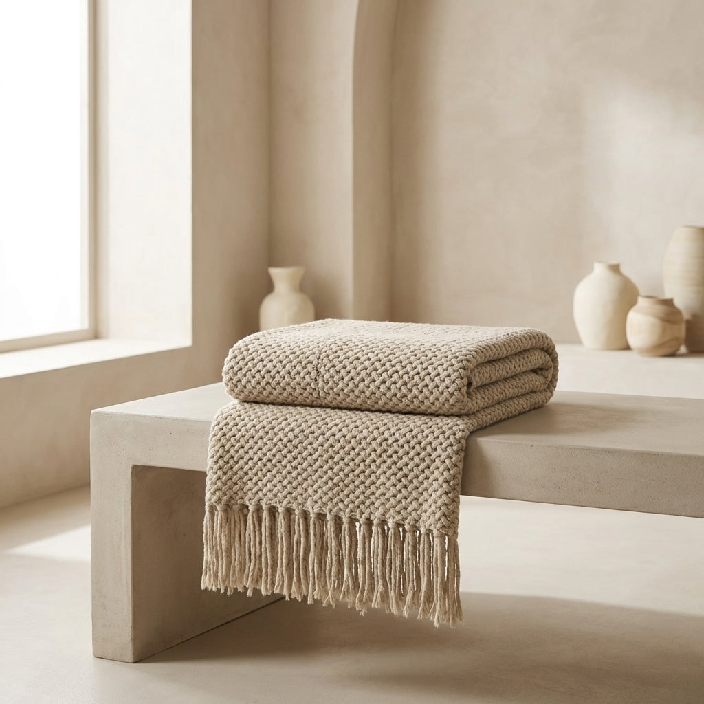 Ashlen Knit Throw Blanket – Soft Textured Acrylic Large Sofa Bed Couch Living Room Bedroom Decor