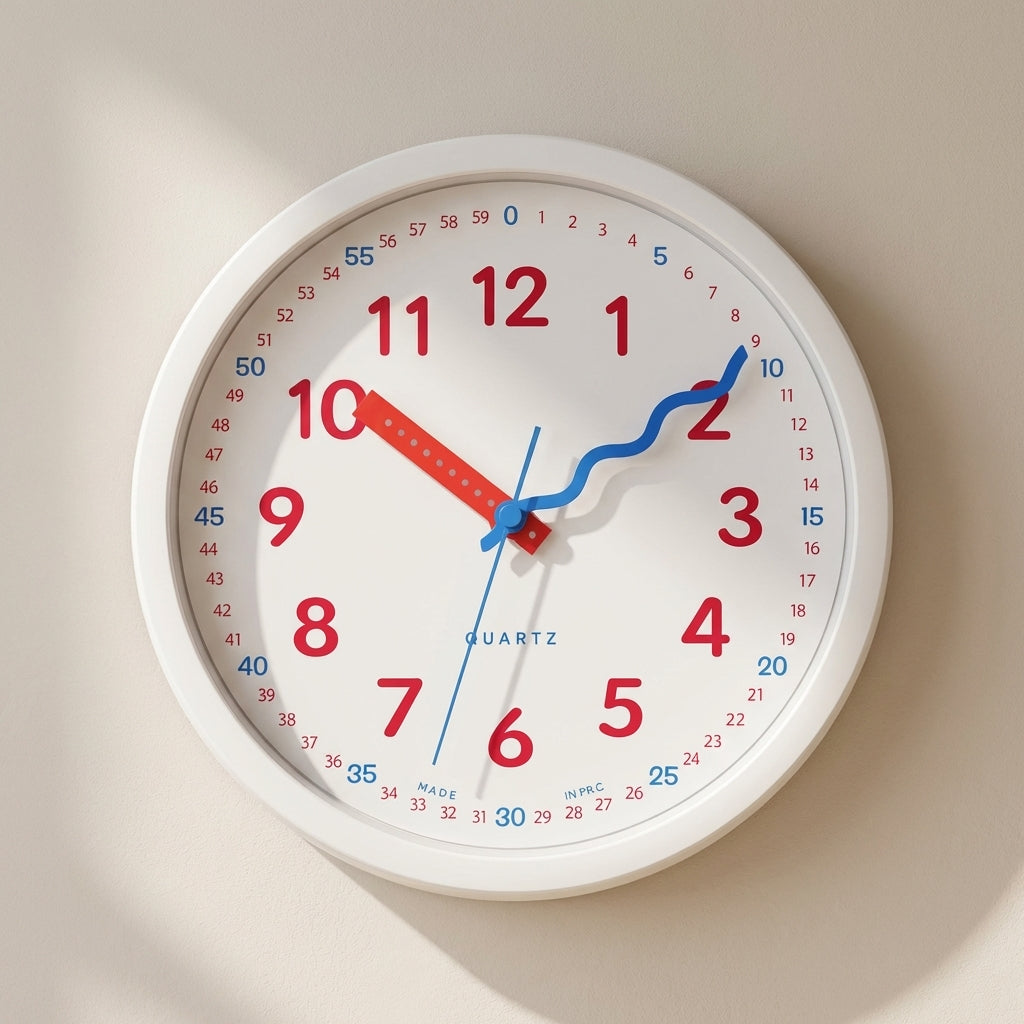 Timewise Learning Wall Clock – Educational Kids Classroom Playroom Silent Analog Quartz White