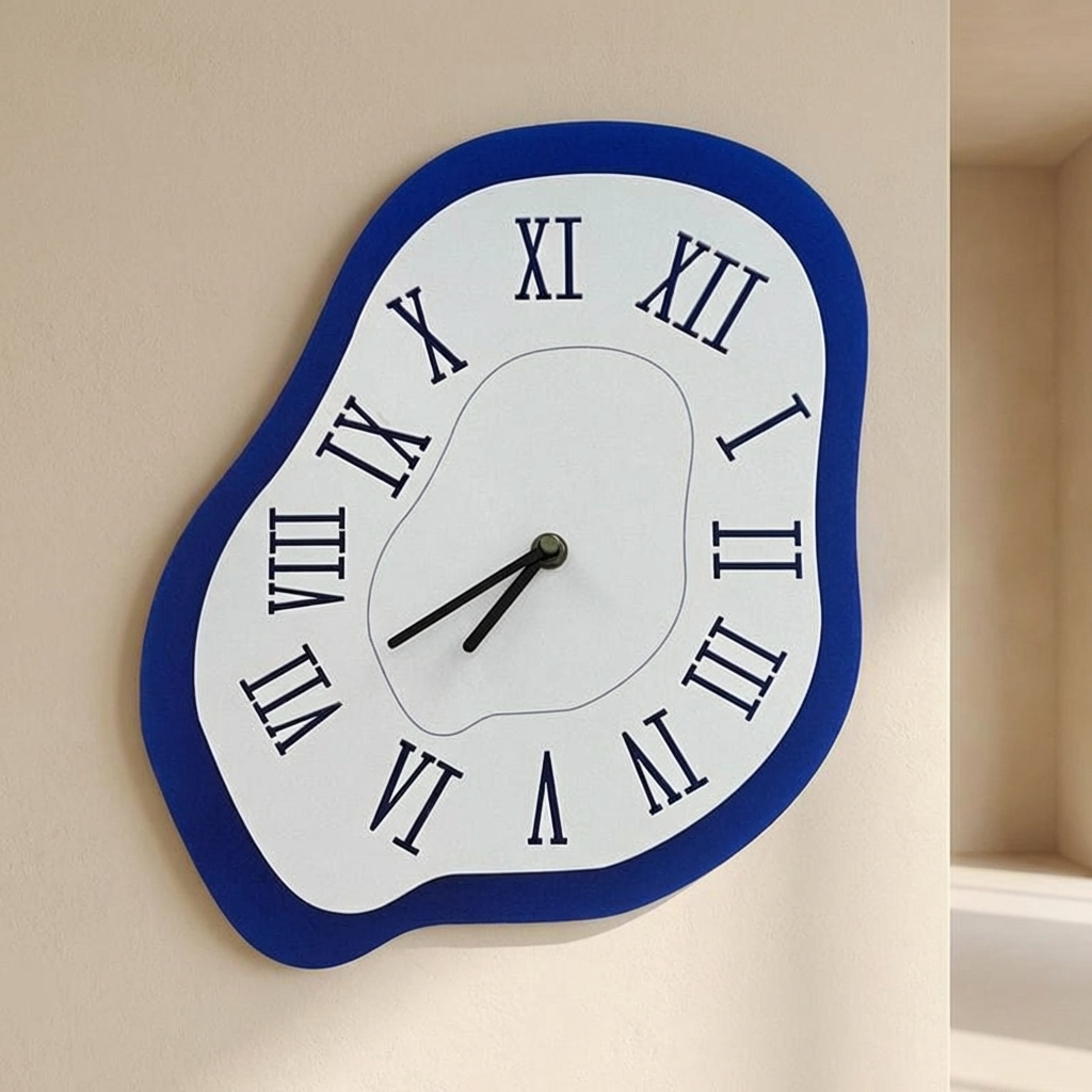 Meltor Wave Wall Clock – Modern Decorative Blue White Roman Numeral Silent Bedroom Living Room
