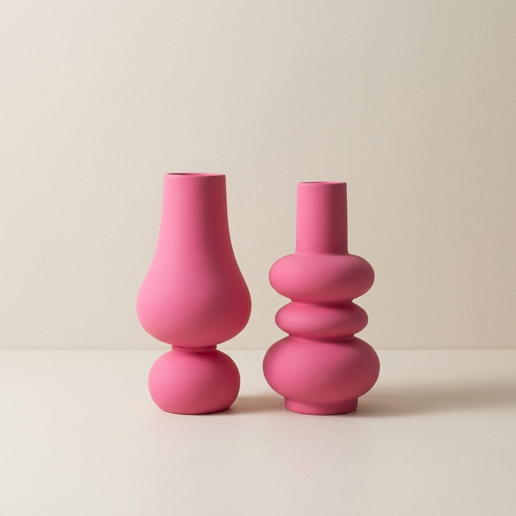 Bubblo Ceramic Vase – Pink Glazed Decorative Flower Vase Living Room Table Centerpiece