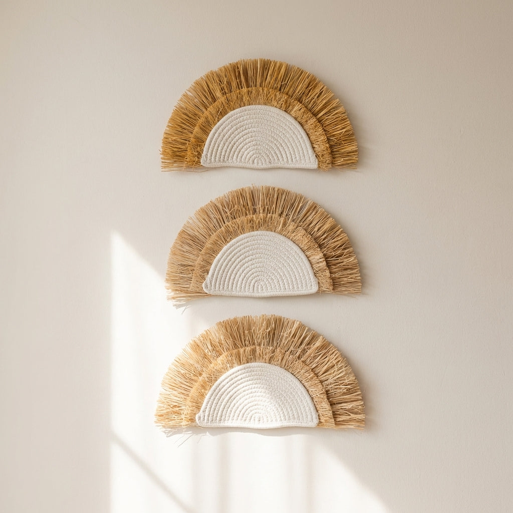 Solari Sunset Wall Hanging – Boho Decorative Macrame Wall Decor Cotton Raffia Straw Bedroom Living Room