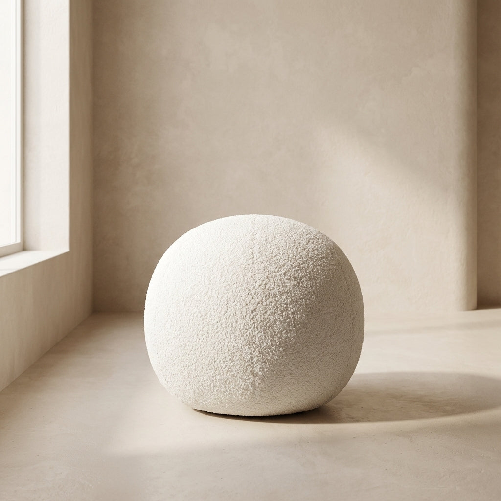 Nubis Sphere Floor Cushion – Round Textured Plush Seating Pillow Living Room Bedroom Decor White