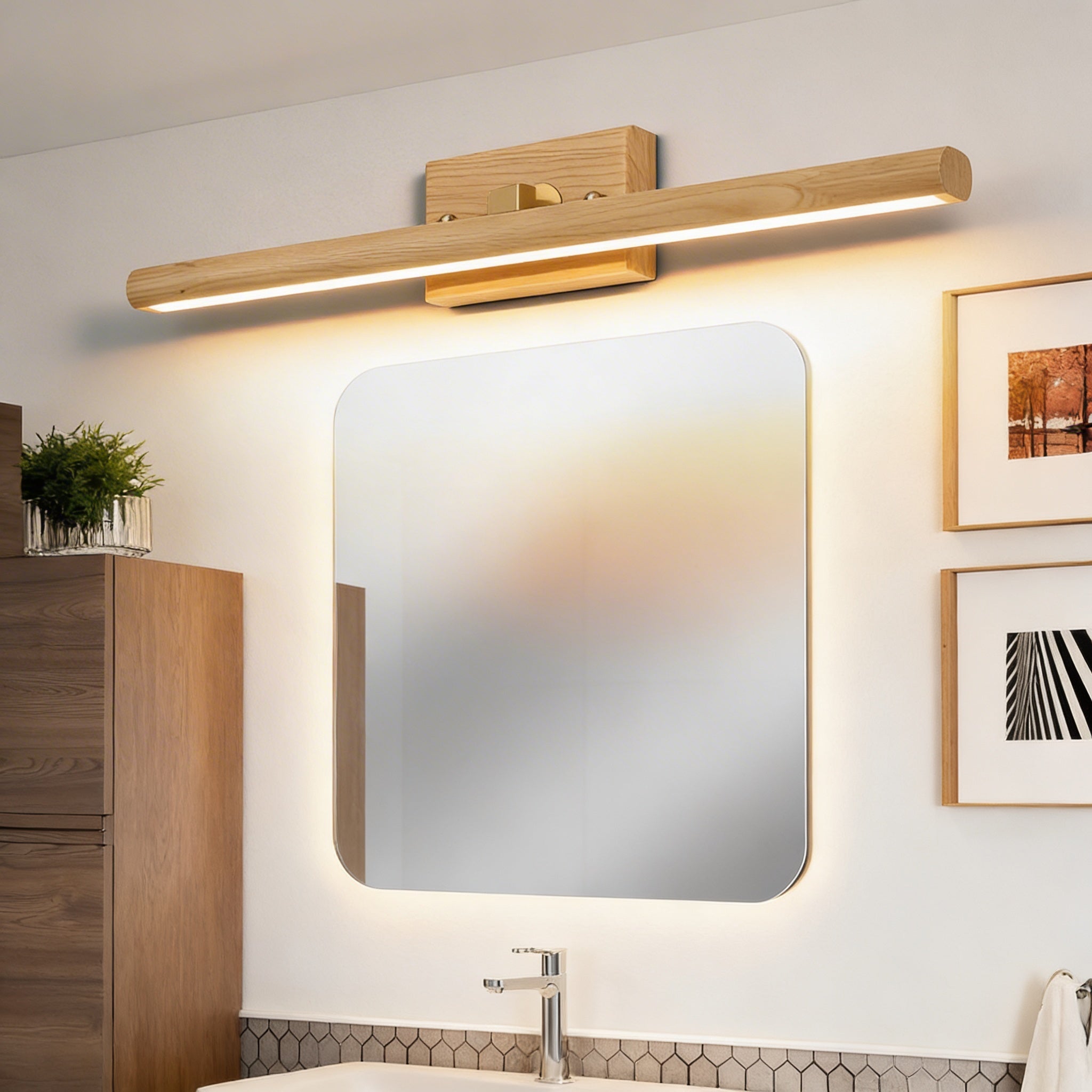 Lunaro LED Vanity Light Bar – Modern Wood Bathroom Mirror Wall Sconce Linear Lighting Fixture
