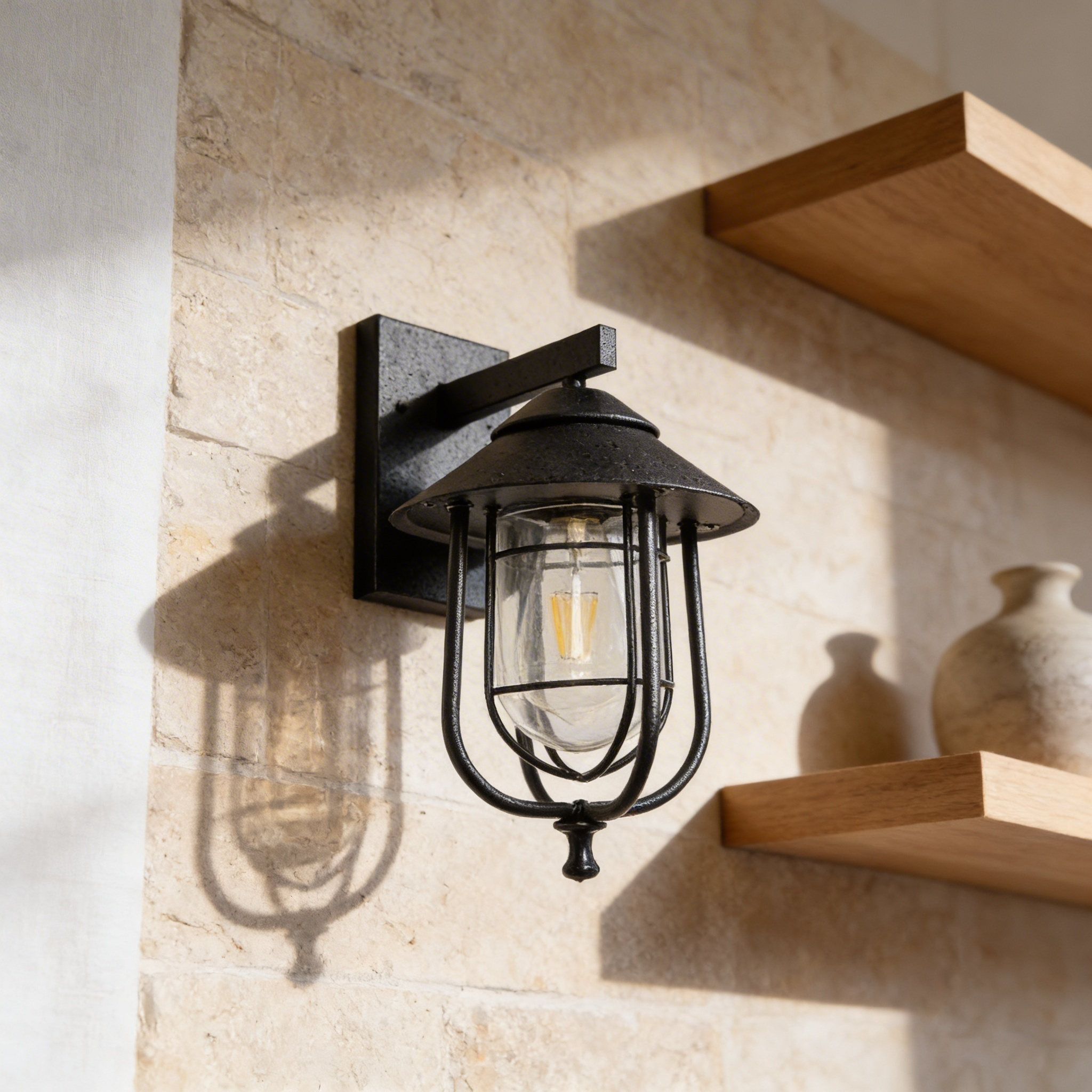 Lantern Utility Wall Sconce – Aluminum Clear Glass Wall Lighting Fixture