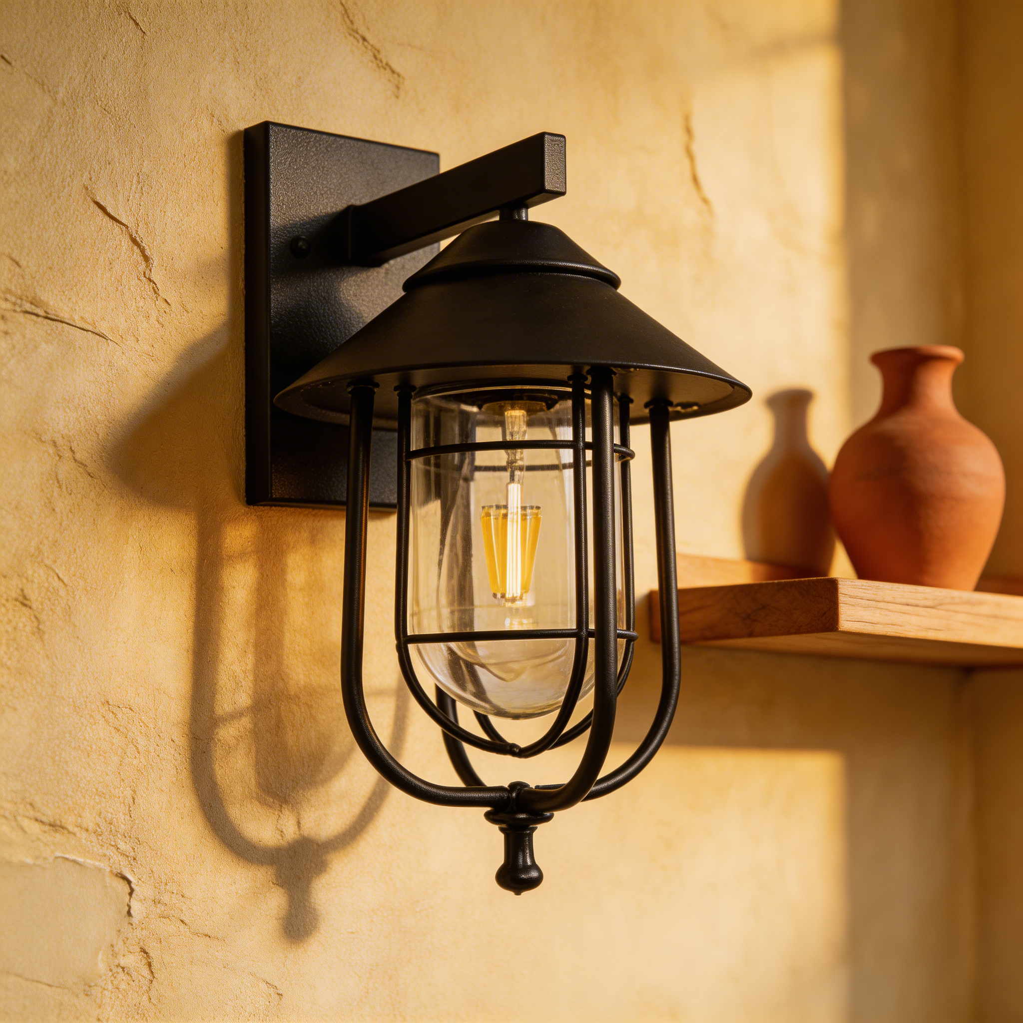 Lantern Utility Wall Sconce – Aluminum Clear Glass Wall Lighting Fixture