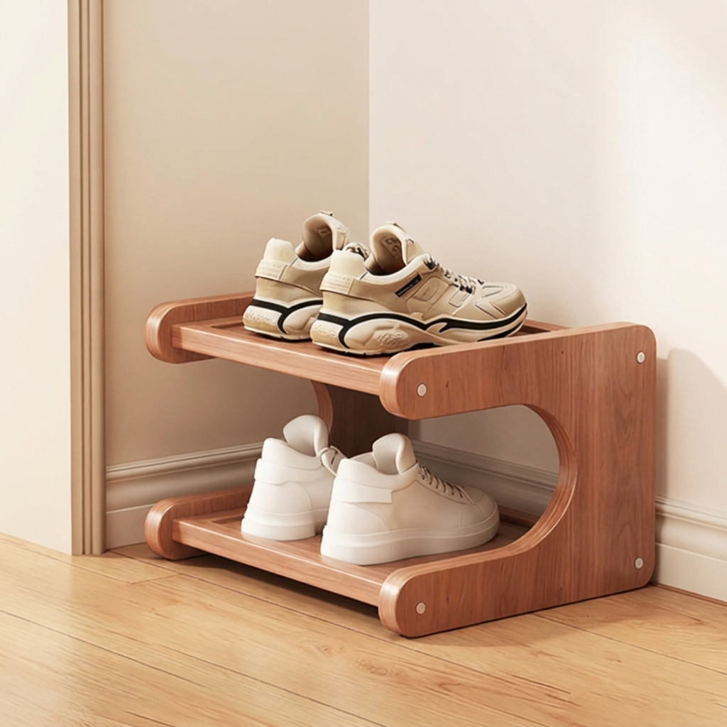 Benton Curve Shoe Rack – Bamboo 3-Tier Freestanding Entryway Organizer Storage Natural Wood Finish