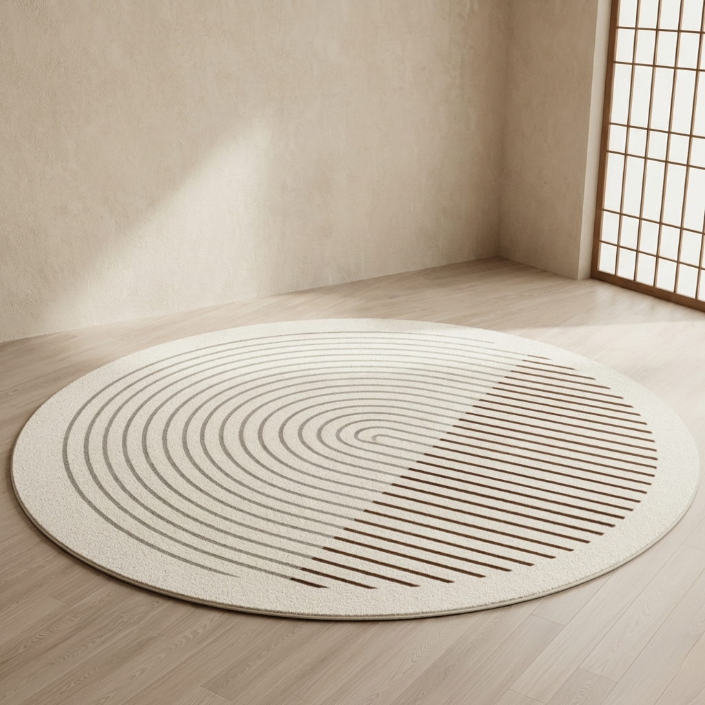 Zenrin Circle Area Rug – Round Tufted Geometric Living Room Bedroom Washable Soft Non-Slip Carpet